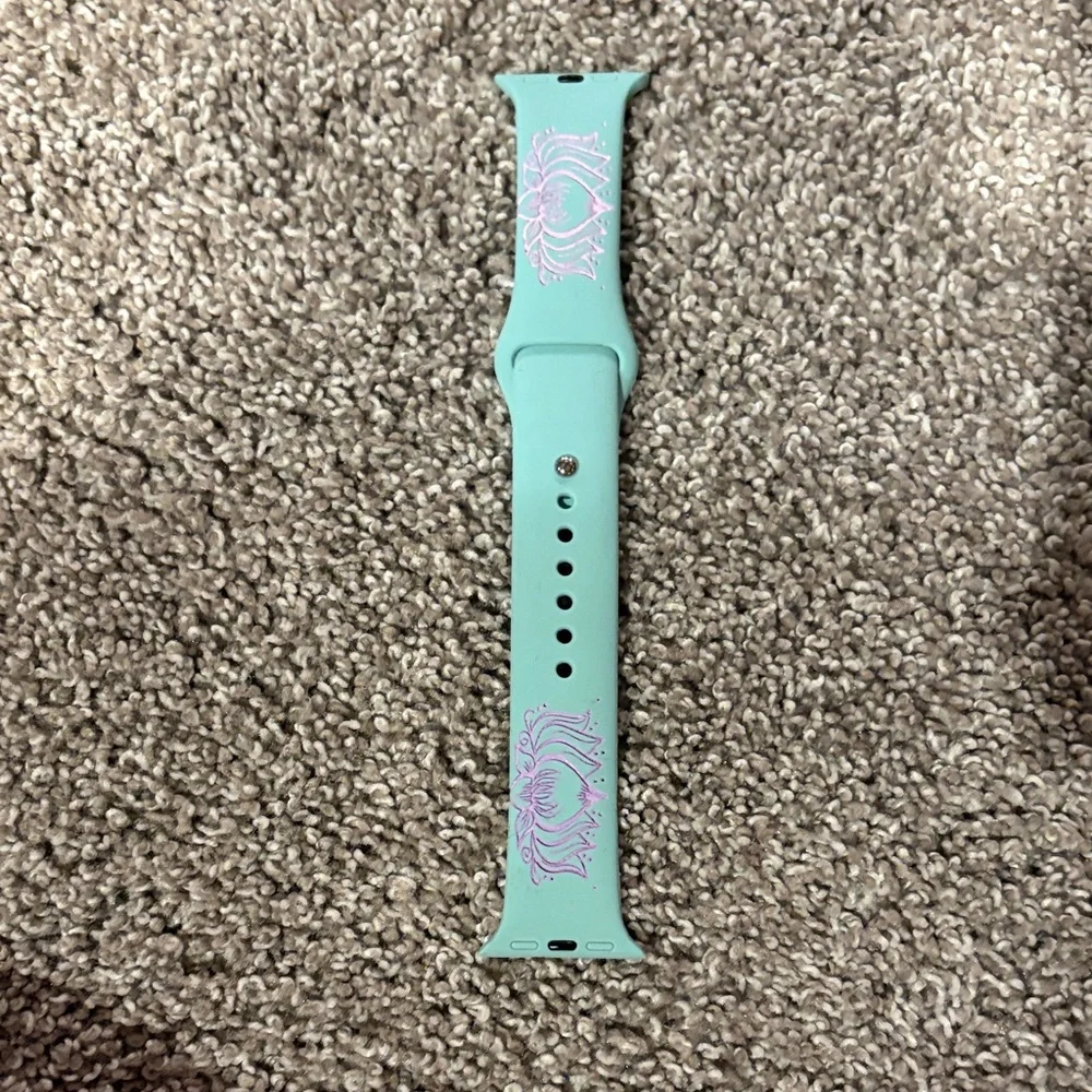 Mint Green Silicone Watch Band with Pink Lotus Design